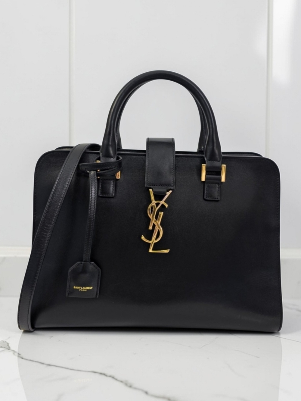 ✨️Authentic YSL Yves Saint Laurent cabas Crossbody bag Black Leather